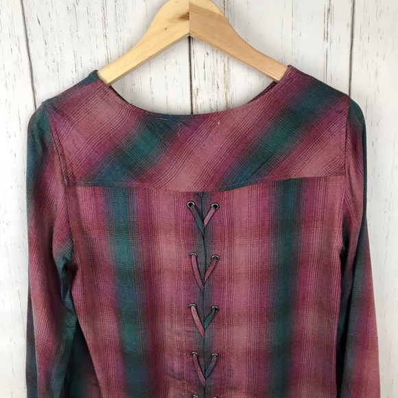 Anthro Cloth & Stone Long Sleeve Plaid Blouse Top - Picture 3 of 6